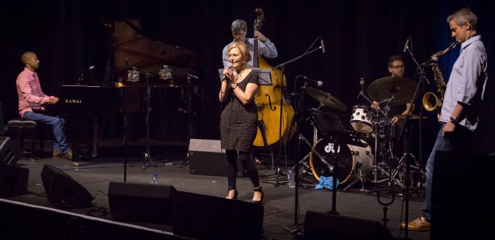 TW12 Jazz Festival 2016, L-R Terence Collie, Janet McCunn, Richard Sadler, Chris Nickolls, Dave O'Higgins